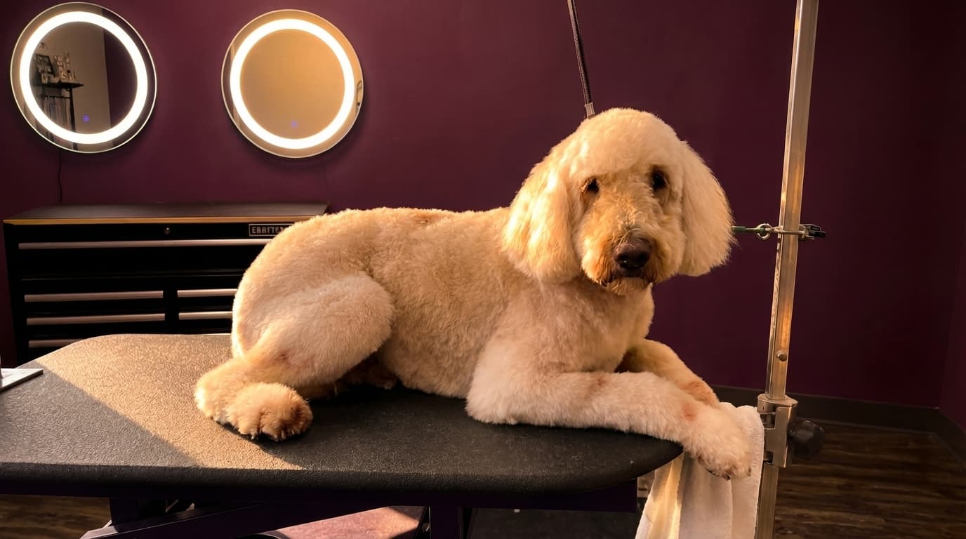 Senior dog receiving gentle grooming care